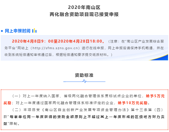 通知！今年南山區兩化貫標補貼申報28日截止哦！